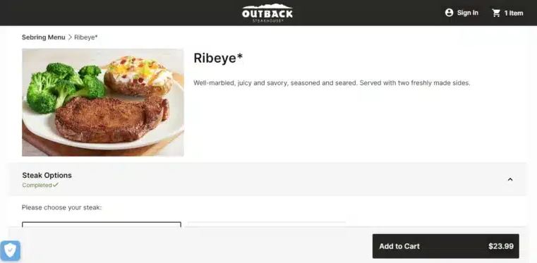 Outback Steakhouse drink menu